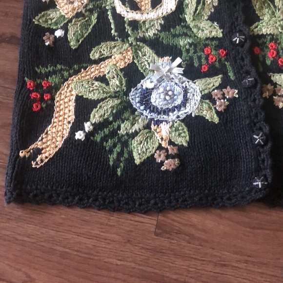 Vintage Tiara Knit Holiday Cardigan Sweater Button Front Ribbon Beads Large L - Picture 8 of 16
